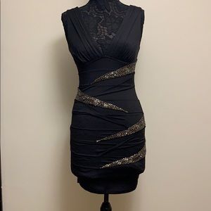 Black and sequin bodycon cocktail party dress